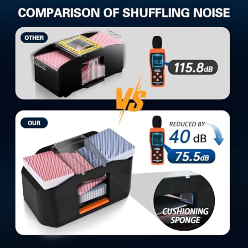 JY Nileole Rechargeable 2-Deck Card Shuffler - Quiet Electric Poker & Blackjack Mixer