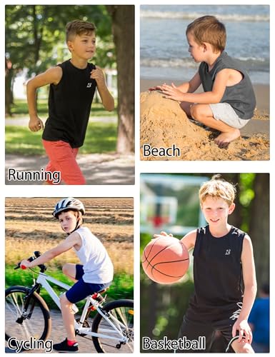 Boys Sleeveless Compression Shirt - Quick-Dry Athletic Tank Top, Large Black