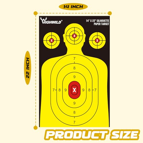 Highwild 50 Pack Shooting Range Silhouette Paper Targets - Black & Yellow, 14x22 Inches for Handguns & Rifles