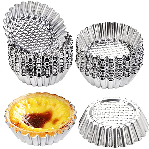 30 Pcs Stainless Steel Egg Tart Molds 3.8 Inch Mini Pie & Tart Pans Baking Tool