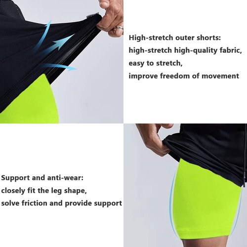 JWJ 3 Pack Mens 2 in 1 Running Shorts Quick Dry Gym Athletic Workout Shorts with Compression Liner,Black Light Navy XXXL