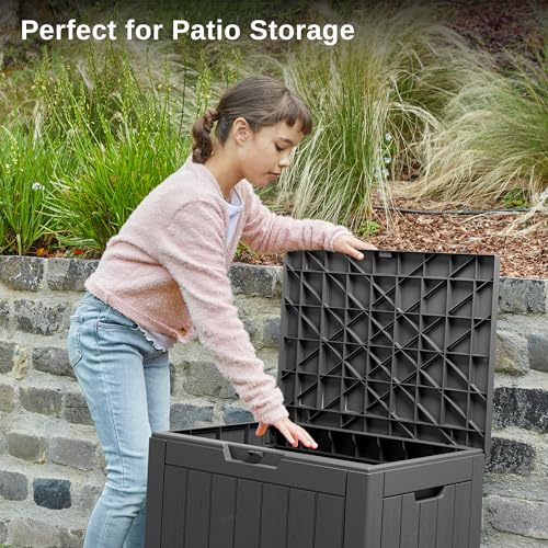 EAST OAK Outdoor Storage Box, 31 Gallon Deck Box, Waterproof Resin Storage Bin for Patio Cushions, Gardening Tools, Accessories, Lockable, UV Resistant, Black