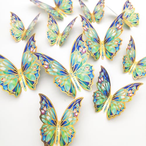 12Pcs Golden Edged Butterfly Wall Sticker 3D Butterflies Room Decor Decals Home Decoration DIY Self-Adhesive Mural for Wedding