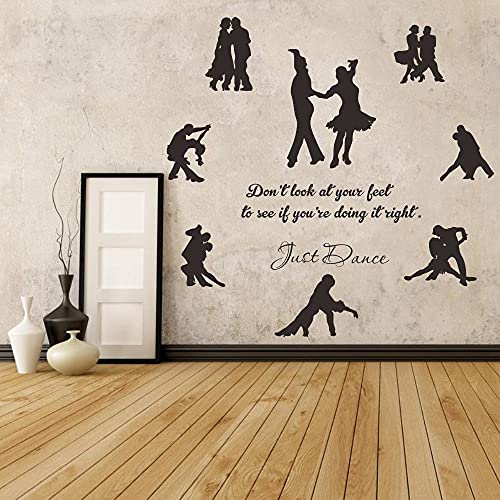 Latin Ballroom Dancers Wall Decal - Removable PVC Sticker with Inspirational Quote - Elegant Dance Wall Art for Studio, Home, or Classroom Decor - Easy to Apply JWH164 (Black)