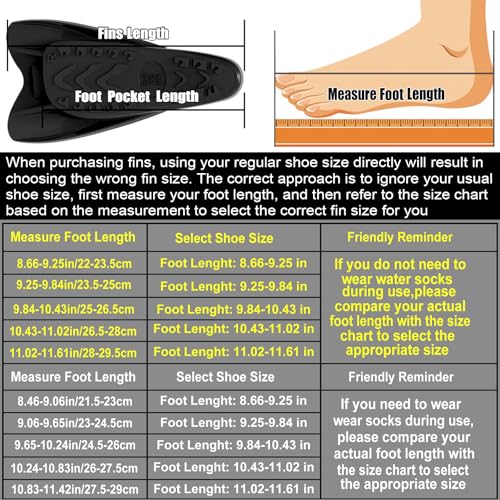 WSTOO Silicone Swim Fins for Adults & Youth Black 10.43-11.02" - Training Flippers for Swimming & Snorkeling