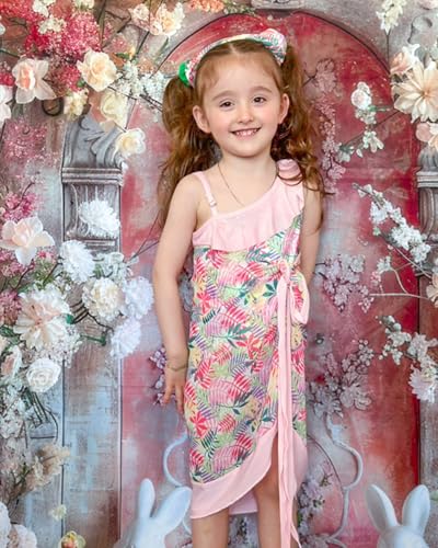 HINTINA Pink 2-3T Toddler Girl One-Piece Swimsuit with Cover Up Skirt Bathing Suit