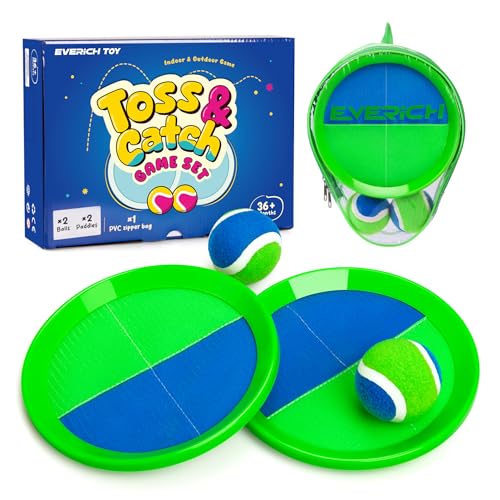 Everich Toy Blue-Green Sticky Paddle Ball Set for Kids & Toddlers, 2 Paddles & Balls, Outdoor Beach & Pool Toy