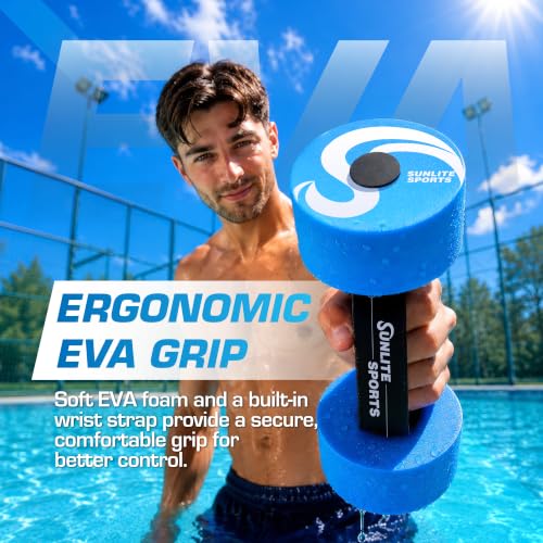 Sunlite Sports Large Blue Water Exercise Dumbbells – High-Density EVA Foam Set of 2