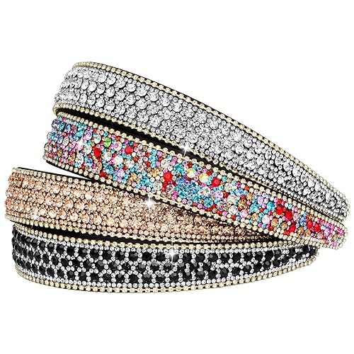 Wecoe 4-Pack Rhinestone Headbands for Women – Silver, Coffee, Black & Mixed Color