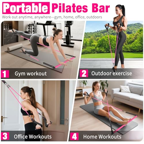 Pilates Bar Kit with Stackable Resistance Bands for Full Body Workout