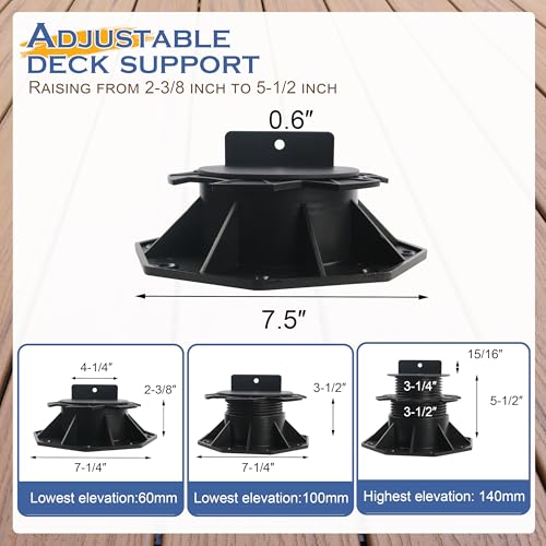 Goldshire Adjustable Deck Support Pedestals 2-3/8''–5-1/2'' 10Pcs