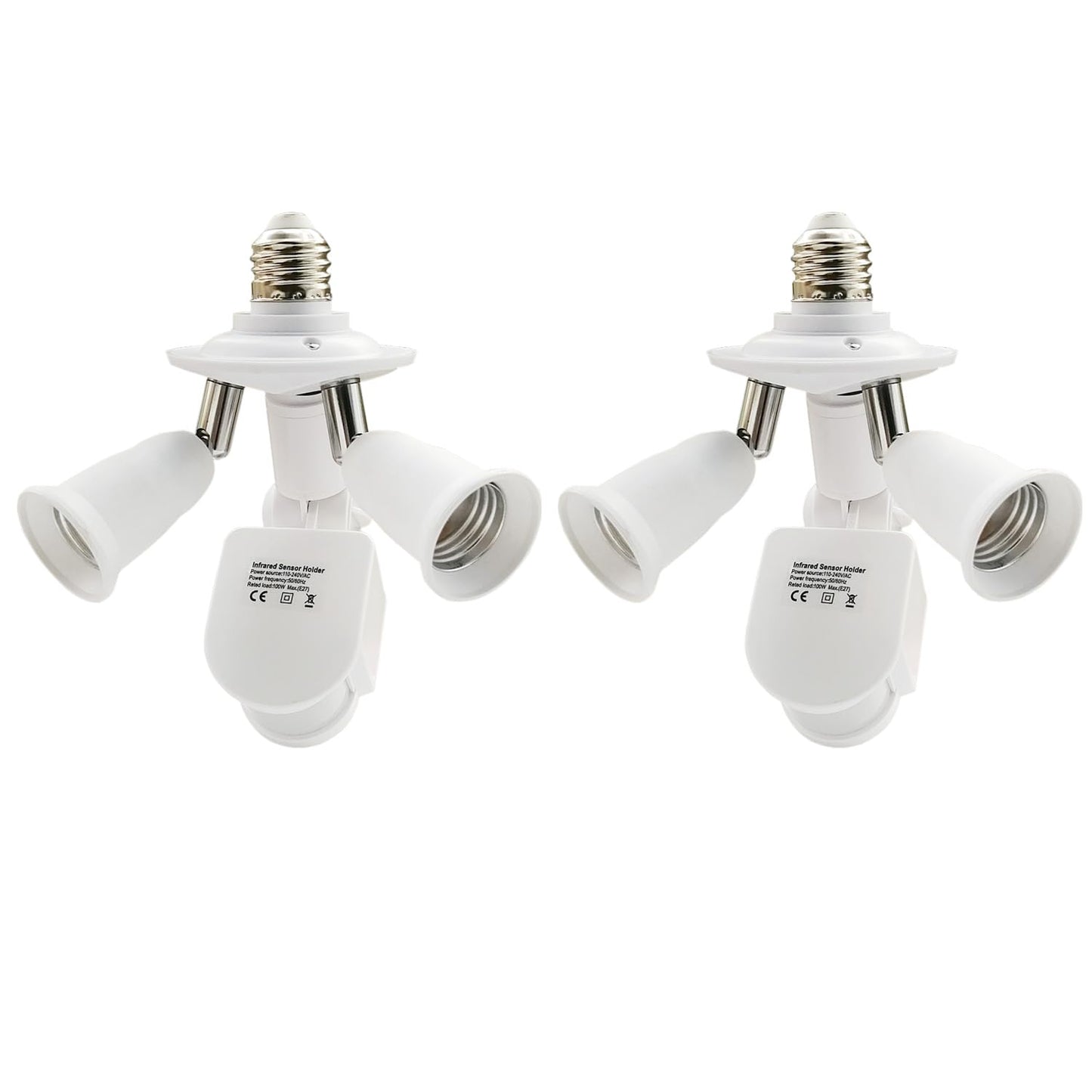 2 in 1 Light Socket Extender with Motion Sensor,Auto On/Off Motion Activated Light Sockets,E26/E27 to 2 Bulb Adapter,360 Degree Rotating 180 Degree Bending Indoor for Garage Basement(2 Pack)