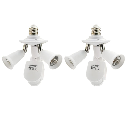 2 in 1 Light Socket Extender with Motion Sensor,Auto On/Off Motion Activated Light Sockets,E26/E27 to 2 Bulb Adapter,360 Degree Rotating 180 Degree Bending Indoor for Garage Basement(2 Pack)
