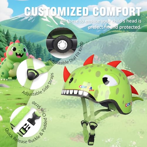 Kids Dinosaur Bike Helmet - Adjustable Multi-Sport Small (50-54 cm)