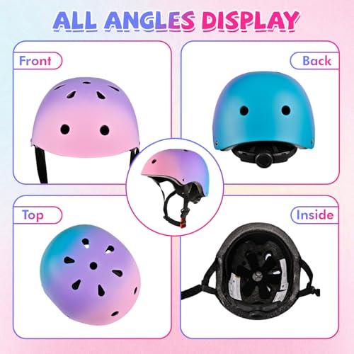 Adjustable Kids Bike Helmet - Gradient Pink Purple Green - Medium