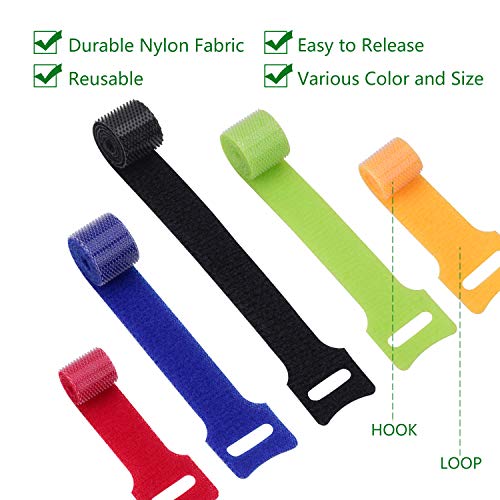 OneLeaf 60Pcs Reusable Cable Ties with Hook and Loop, 3 Sizes Wire