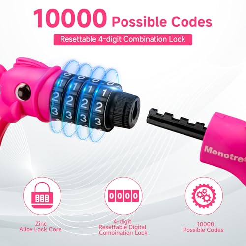 4-Digit Resettable Combination Bike Lock - 3.9 Feet, Pink
