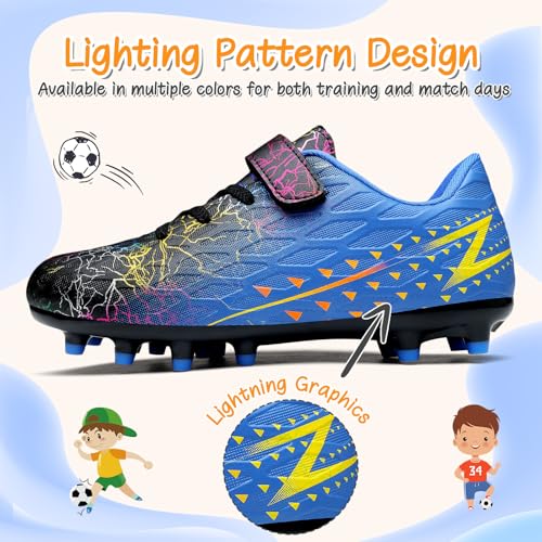 Hanani Kids Soccer Cleats Youth Firm Ground Low Top Outdoor Black/Blue - Size Big Kid