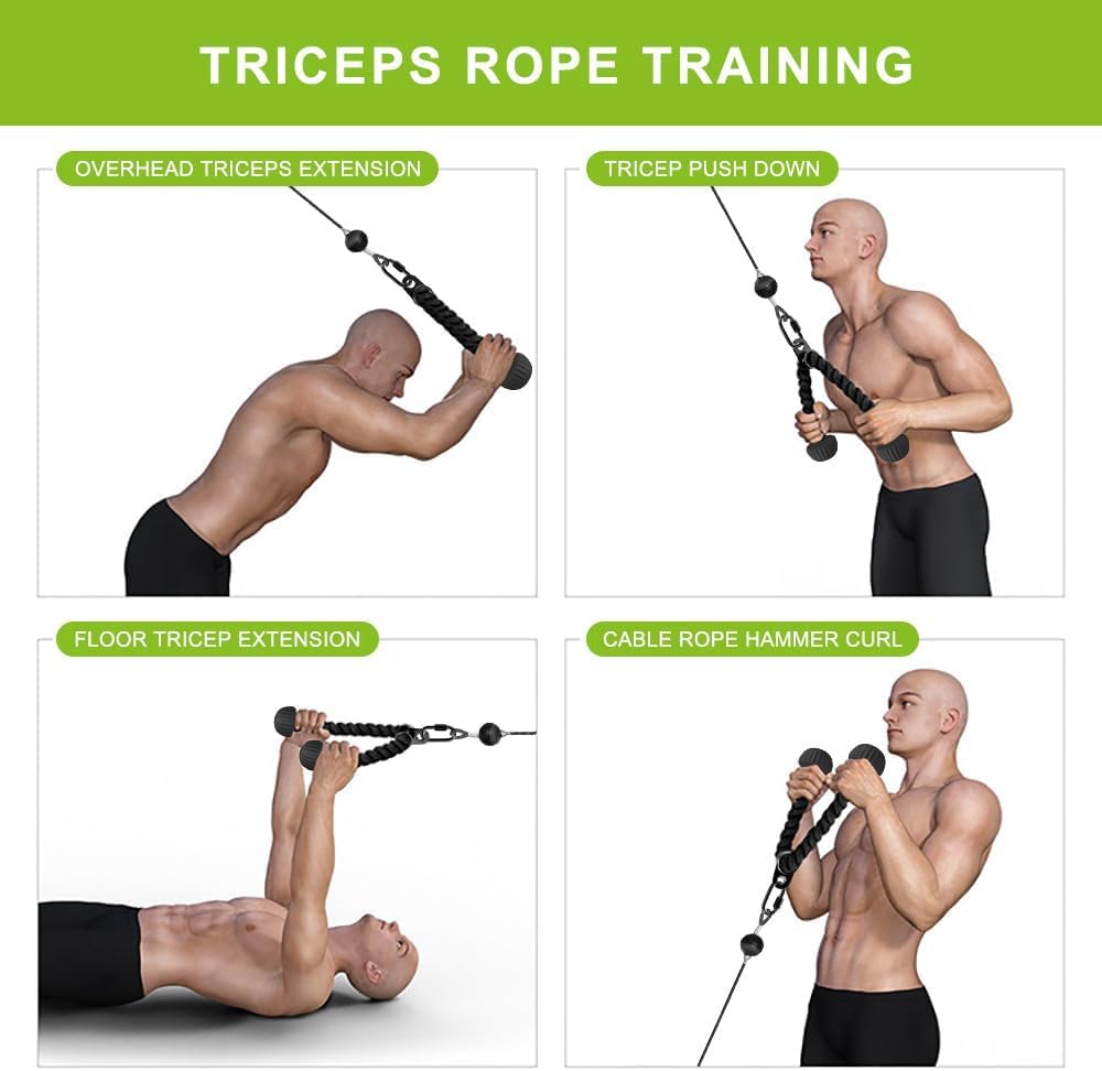 SELEWARE Triceps Rope - Non-Slip Soft Rubber Ends for Home Gym | 28 & 36 Inch LAT Pulldown Attachment in Black & Orange