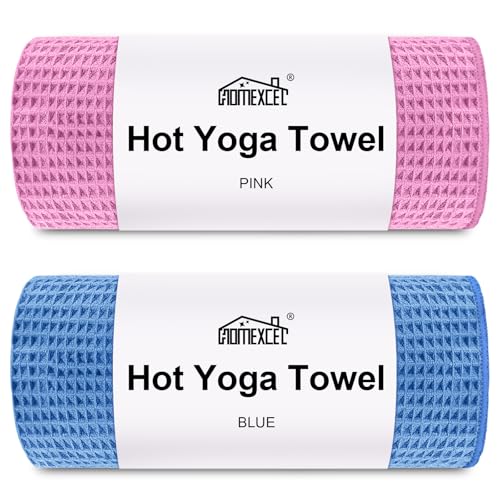 Yoga Mat Towels - Ultra-Absorbent Microfiber, 2 Pack, Blue/Pink