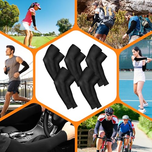Compression Arm Sleeves UV Sun Protection - 5 Pairs, Black & Grey, Large