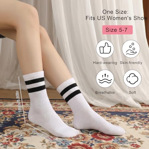 Women's Striped Crew Socks - Earthy Tone 2-Stripe, Cotton, 12 Pairs