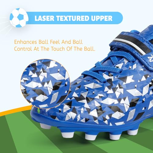 Kids Soccer Cleats Boys Girls Youth Football Shoes - Blue, 3 Little Kid