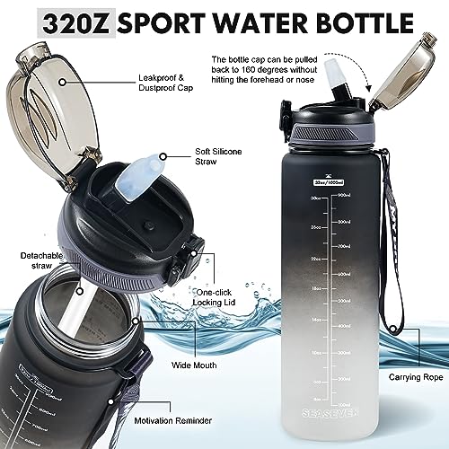 32 oz Water Bottle with Straw - Black White, Leakproof & BPA-Free