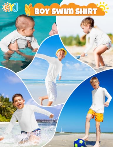 OYJ Toddler Boys White Long Sleeve Rash Guard Swim Shirt UPF 50 SPF 4T