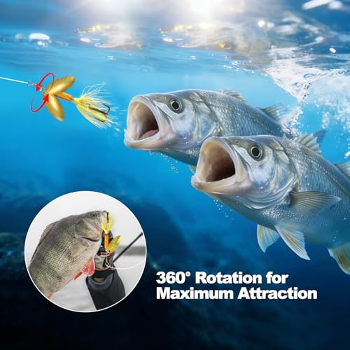Maufriu 16Pcs Inline Spinner Lures Kit for Trout Bass with Treble Hooks