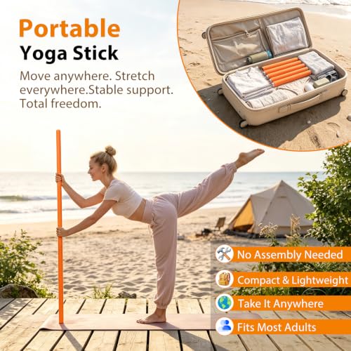 58" Steel Yoga Stick - Adjustable Exercise Bar for Mobility, Flexibility & Balance - Orange