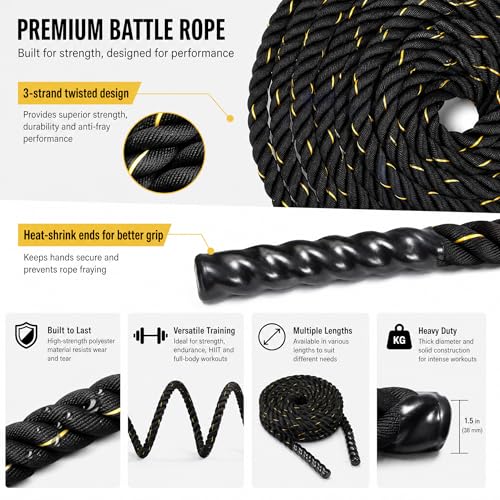 Battle Rope 1.5 Inch Diameter - 30 FT Heavy Workout Rope