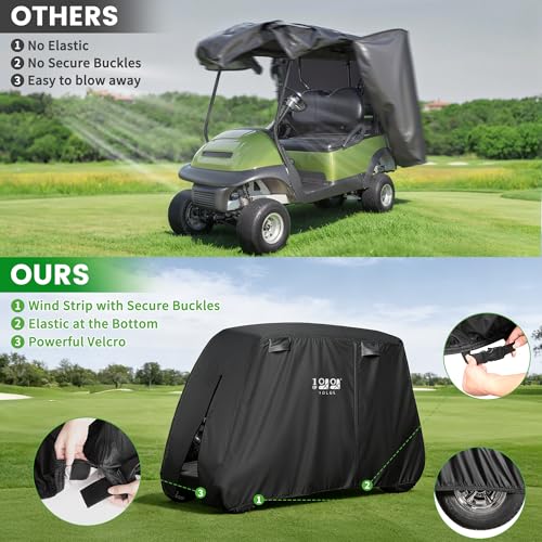 Golf Cart Cover for 2/4 Passenger - Heavy Duty Waterproof Black/Silver