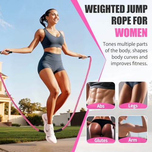 Weighted Jump Rope for Women - 1.5lb Pink Skipping Rope