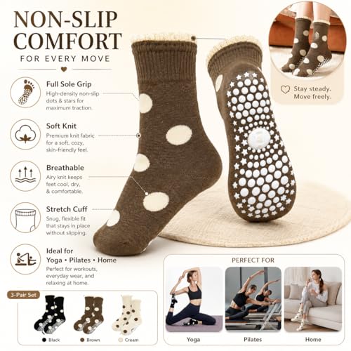 Non-Slip Yoga & Pilates Socks for Women - Grip Socks Multipack, US 5-9