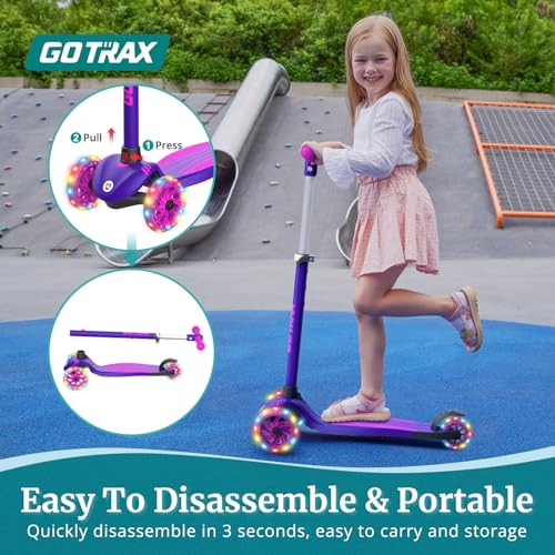 Kids Kick Scooter with LED Light-Up Wheels, 3 Adjustable Heights, Lean to Steer, Lightweight, Wide Anti-Slip Deck