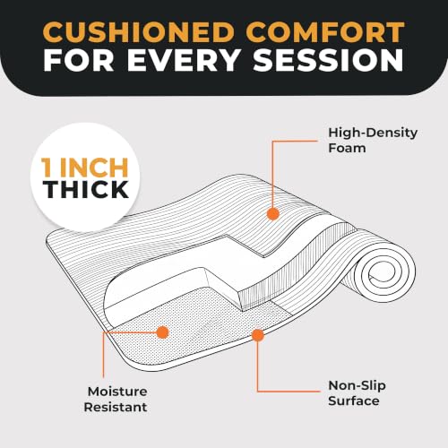 Extra Thick 1-Inch Yoga Mat - Non-Slip Exercise Mat with Strap