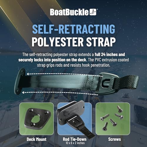 24-Inch Self-Retracting Fishing Rod Holder for Boats - Secure Tie Down