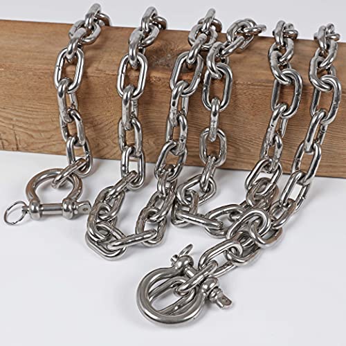 6FT Marine Grade 316 Stainless Steel Boat Anchor Chain 5/16" with 2 Shackles - Silver