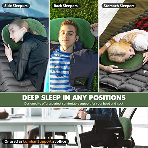 Hikenture Green Inflatable Camping Pillow – Compact Travel Neck Pillow for Backpacking