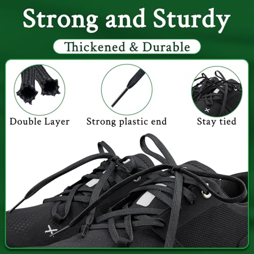 Durable Polyester Shoelaces for Athletic Sneakers - Black, 44 Inch