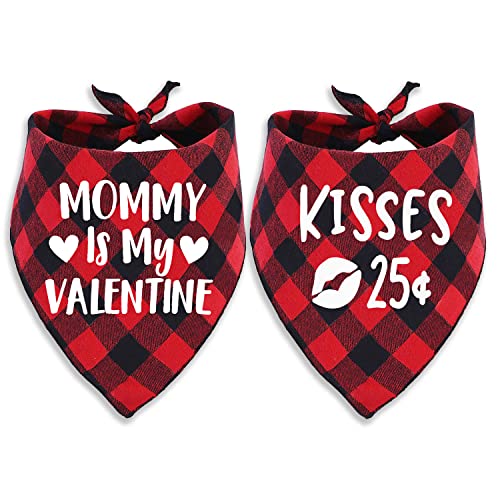 Valentine Dog Bandana - Red Buffalo Plaid Pet Scarf - Kisses 25 - Small