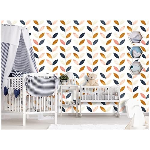 Floralplus Peel and Stick Wallpaper Boho Leaf Removable Wallpaper for Bathroom Renter Leaf Contact Paper for Locker Shelf Liner Vinyl Adhesive Wallpapers Wall Mural Decor 17.5 in x 118 in