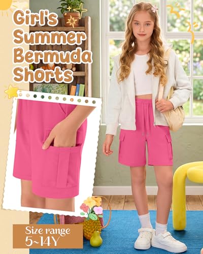 Girls Bermuda Wide Leg Shorts - 9-10 Years, Rose Red