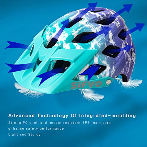 SIFVO Kids Bike Helmet Blue Wave, Adjustable Youth Safety Helmet 54-57cm