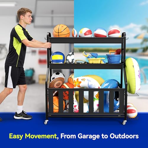 Heavy-Duty Rolling Sports Equipment Organizer with Locking Wheels
