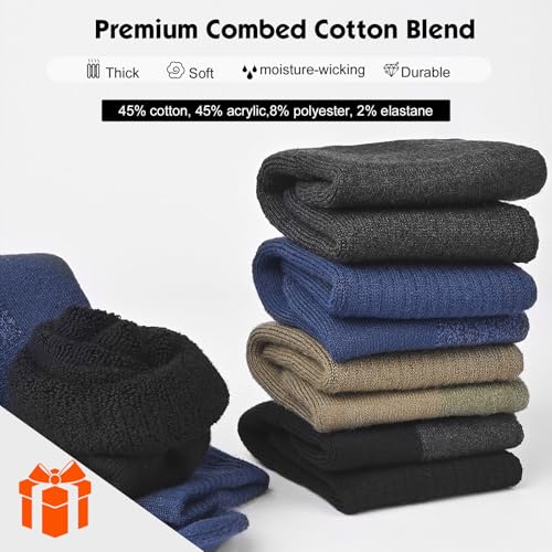 360 Cushioned Thermal Crew Socks - Thick Warm Boot Socks - Medium Black+Grey 4 Pairs