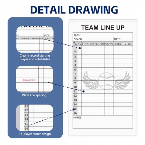 120-Count Baseball Lineup Card Book - 4-Part Carbonless, 16 Players