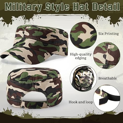 6 Pcs Cadet Cap Military Hat for Men Women Adjustable - Camouflage Variants