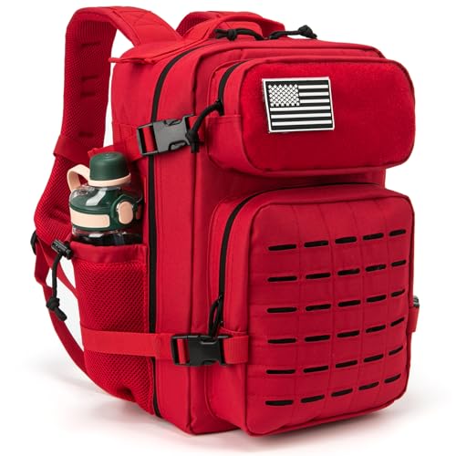 QT&QY 25L Red Military Tactical Backpack with Molle Webbing & Bottle Holder